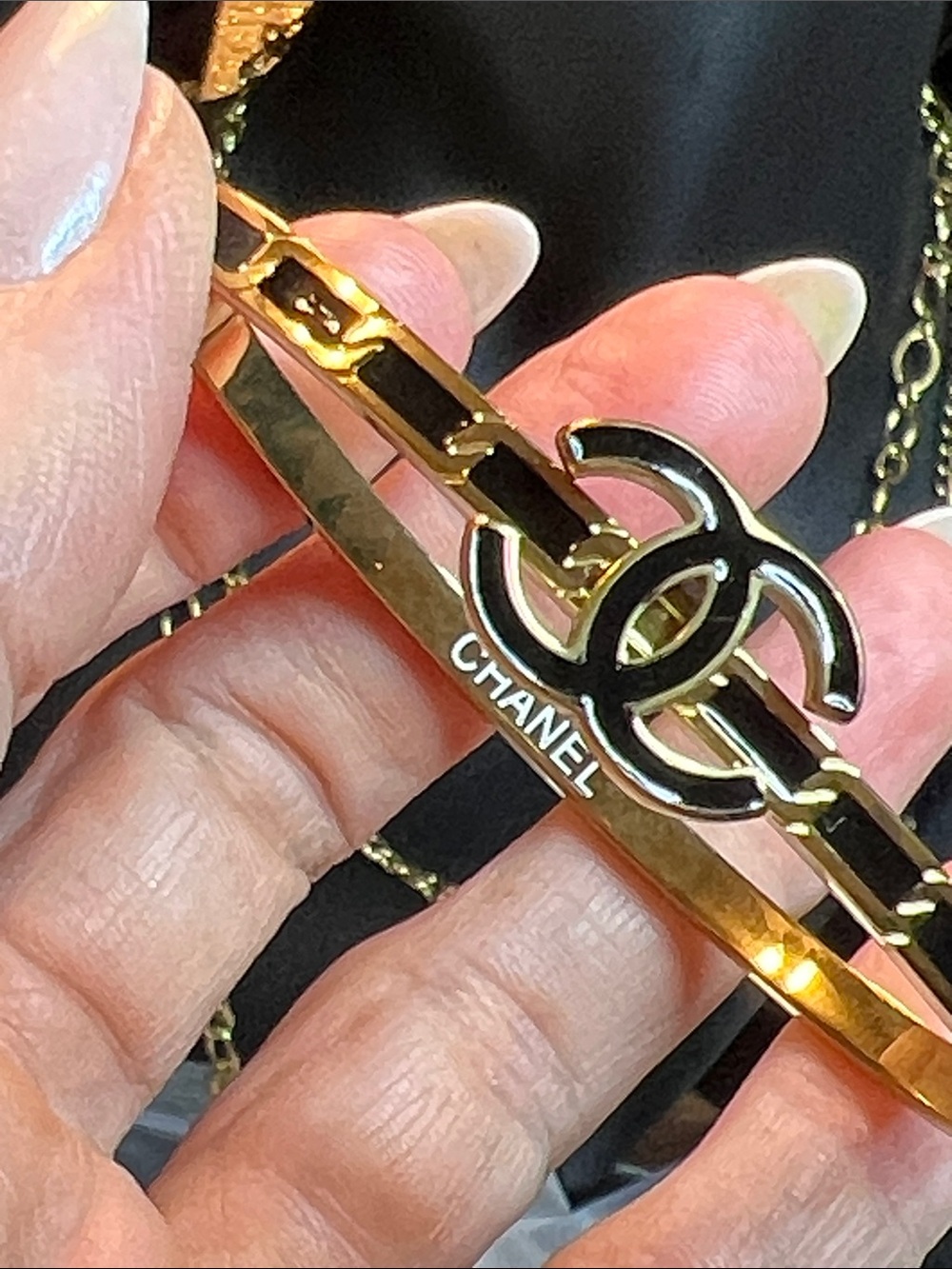 Gold and Black CC Logo Bracelet